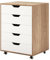 COSTWAY Mobile File Cabinet, 5 Drawers Lateral Stationery Storage Organiser Chest with Wheels, Home Office Printer Stand Side Filing Cupboard (Natural+White)