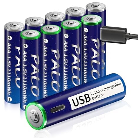 Mspalocell Batterie USB-C Lithium AAA Rechargeable 1.5V 1100mWh, Charge Rapide, avec Plusieurs câbles de Charge de Type C, avec lumière de Charge, 1300+ Cycle, 10 pièces Batterie Sola