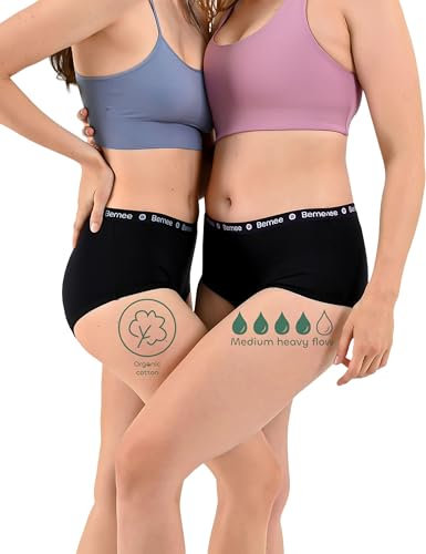 BeMee Teenage Hipster Starter Paket aus Bio-Baumwolle, Perioden-Slip für Tag und Nacht, für mittelstarke Blutung für Mädchen und Teenager, schwarz, Größe XS, Doppelpack