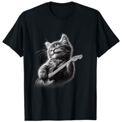 Katze spielt Gitarre - Lustige Rockmusik Gitarre Katze T-Shirt