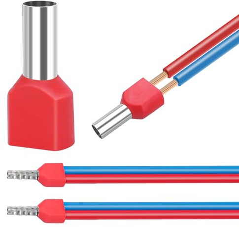 LYCXAMES 150 Stück Isolierte Aderendhülsen, TE10-14 Zwillingaderendhülsen 2x10,0mm², Twin Aderendhülsen Wiederverschließbar, Doppelt Aderendhülsen, Rot Zwillings Aderendhülse