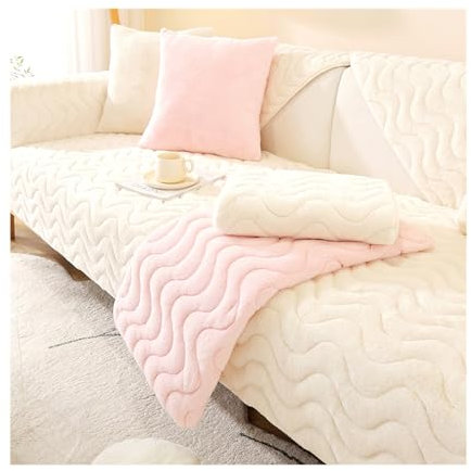 Funny Fuzzy Wave Lines Non Slip Sofa Covers,Winter Warm Thick Short Plush Sofa Cushion,Super Soft Puffy Couch Towel Slipcover Washable Furniture Protector (70 * 150cm, Beige)