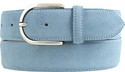 BELTINGER Damen-Gürtel aus Veloursleder 4 cm | Velour-Gürtel für Damen 40mm | Wildleder-Gürtel 4cm mit runder Gürtelschnalle | Jeansblau 120cm