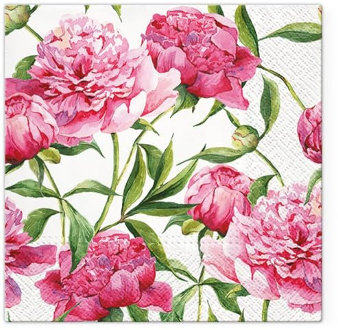 20 Servietten Blumen Pfingstrosen pink als Tischdeko. Papierservietten mit Motiv. Auch für Decoupage und Serviettentechnik 33x33cm