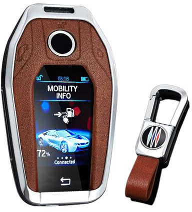 KUNIO Autoschlüsselhülle Passt für BMW Display Key 5er 7er G01 G02 G05 G07 G11 G12 G30 G31 G32 I8 I12 I15 X3 X4 X5 X7 Schutzhülle Metall Schlüsselhülle Schlüsselanhänger B Silber Braun