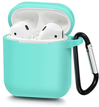 ZALUJMUS Airpods Case Cover Kompatibel mit AirPods 2,1, Silikon Shockproof Airpods Case Cover mit Karabiner Front LED Sichtbar (Mintgrün)