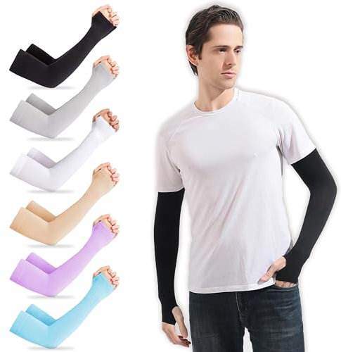 6 Paar Running Ärmlinge für Damen Herren, Kühlung UV-Schutz Arm Sleeves, Arm Ärmel mit UV Sonnenschutz Armstulpen Sport Abkühlen Atmungsaktive Armlinge für Damen Herren Radsport Wandern Laufen