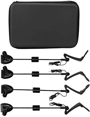 HERCHR Angel-Bissanzeiger, 4 Stück Kunststoff-Angel-Bissanzeiger-Aufhänger, Ton- Und Lichtalarm, Swinger-Kettenanzeige, Fischausrüstung, Zubehör Zum Anlocken von Fischen