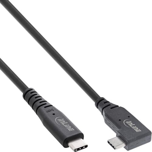 InLine Câble USB4, 240 W, USB-C vers USB-C, coudé d'un côté, PD 3.1, 40 Gb/s, 8K@60Hz, Thunderbolt 3, pour écrans, disques durs, cartes graphiques, smartphones et plus encore, 0,5 m, noir, 35916I