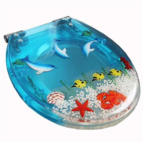 Toilettensitz, WC-Deckel mit automatischer Absenkung, Toilettendeckel, Toilettensitz mit langsamer Absenkung, Verschiedene Modelle zur Auswahl – Blue Bream (hellblauer Delphin)