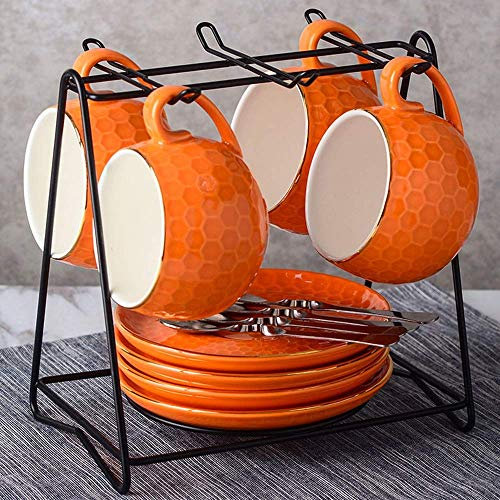 PJKUIFYX Cappuccino-Tassen aus Porzellan mit Untertassen – 4 Unzen für Kaffeespezialitäten, Latte, Café-Mokka und Tee – 4er-Set (D) (F)