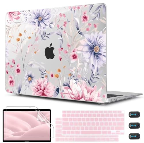 CISSOOK Flower Case for MacBook Air 13 Inch A2337 M1 A2179 A1932 Model 2021-2018 Released, Plastic Floral Cover with Keyboard Cover Protector for MacBook Air 13 with Touch ID，Flowers Watercolor