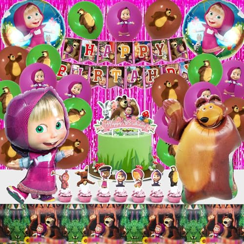 Kit Compleanno Masha - 50 Pezzi Decorazioni, Palloncini, Party, Cupcake Topper, Tema Festa