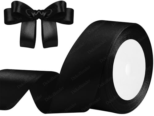 Geschenkband Schwarz 40mm x 23m Satinband Schwarz Schleifenband Geschenkband Satinbänder für Geschenkverpackungen, Basteln, DIY, Nähen, Brautparty-Dekoration, Christbaumschmuck