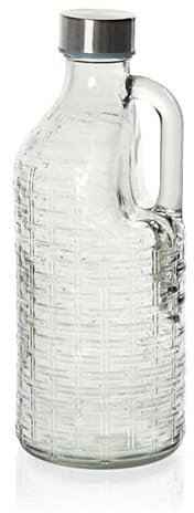 Bottiglia in Vetro Trasparente con Manico e Tappo in Acciaio 1 Litro