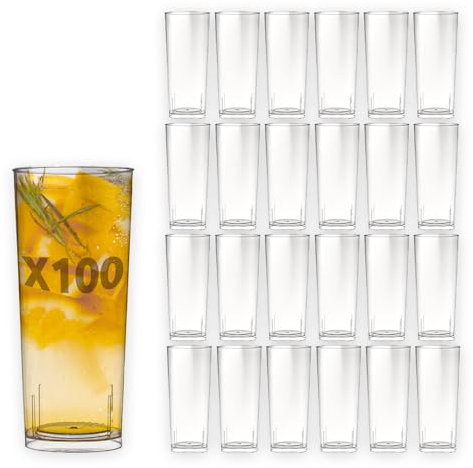 Table'Colors 100 Verres Tube 30 cl Lavables et Réutilisables - Fabriquée en France - Parfaits pour Cocktails et Apéritifs - Jus d'orange - Soda - Pastis