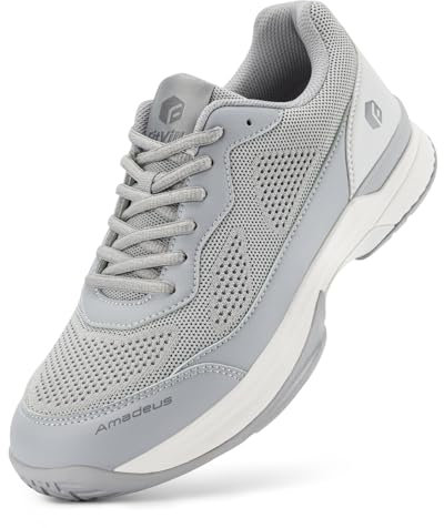 FitVille Extra Weit Tennisschuhe Herren rutschfest Hallenschuhe Atmungsaktiv Badminton Schuhe Bequemen Fitnessschuhe Mondgrau 45 EU X-Weit
