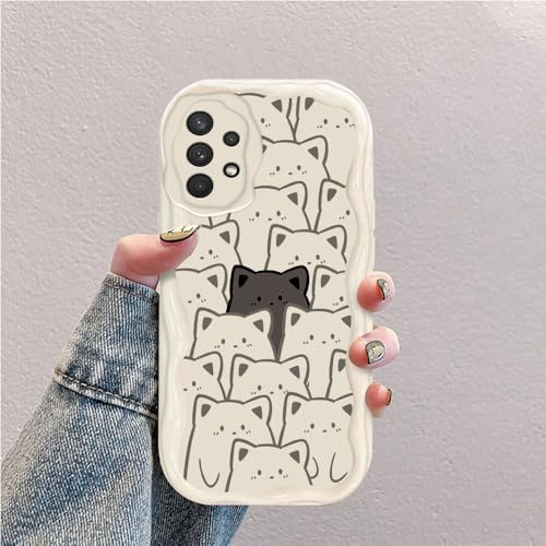 hdqICase Hülle Kompatibel mit Samsung Galaxy A33 5G Weiß | Katze Welle Silikon Weich