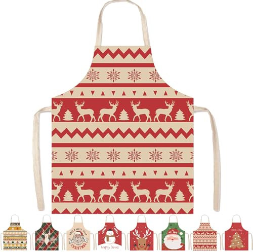 MORAINJAY Delantal de Navidad Unisex,Delantal Cocina en Lino Impermeable Adultos,Delantal de Cocina Navidad Ciervo Rayado para Navidad Fiesta Nochebuena Cocina Restaurante