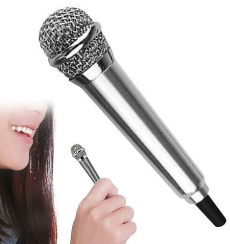 Mini Microphone Portable Tiny Mini Microphone with Wire Small Vocal Mic Chatting and Singing for Mobile Phone Laptop Notebook Silver