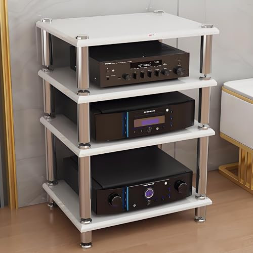 YQMHEZ Rack audio da pavimento, Mobile stereo hi fi Rack HiFi, porta CD for TV domestica, Cabinet Audio HiFi, ripiano portaoggetti aperto multifunzione, perfetto for angoli e piccoli spazi(White,23.6
