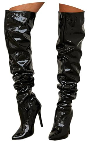 ticticlily Stivali Donna Alti Sopra il Ginocchio Sexy Stivali Invernali D Nero 42 EU
