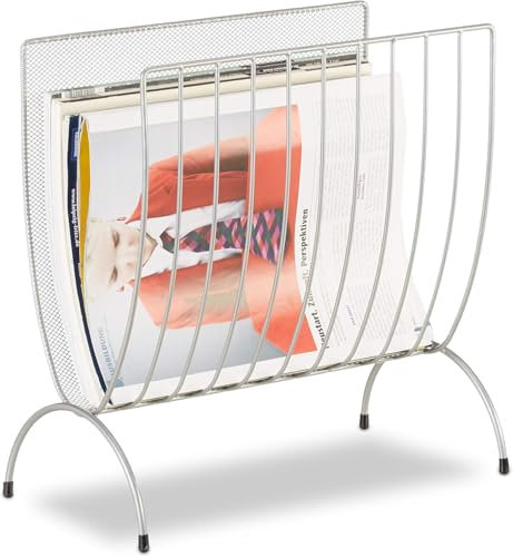 Unibos | Silver Mesh Newspaper Stand, Metal Newspaper Bin, Freestanding Rack, H x W x D 35 x 34 x 18 cm