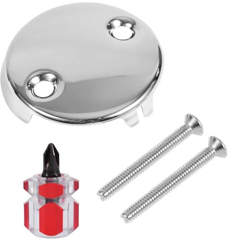 Bathtub Drain Cover, Stainless Steel Overflow Drain Cover with Screw and Screwdriver Two Hole Bath Tub Plate Bathtub Cover Fit for Most Bathtub Drains (Silver)