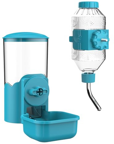 Distributeur Automatique d'eau et Nourriture pour Animaux, Mangeoire Suspendue pour Cages, Station d'alimentation pour Chiot, Chaton, Lapin, Cochon d'Inde, Chinchilla, Furet, hérisson (Bleu)