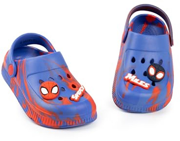 Marvel Spidey und Seine Freunde Kinderclogs in Blau & Rot | Lässige Sommerschuhe für den Strand | Spinnennetz-Design mit Spidey & Miles | Unisex