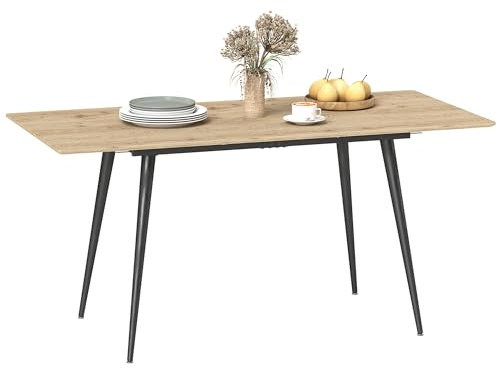 HOMCOM Esstisch ausziehbar 120/160 x 75 cm Küchentisch für 6-8 Personen, moderner Esszimmertisch mit Stahlbeine, Natur