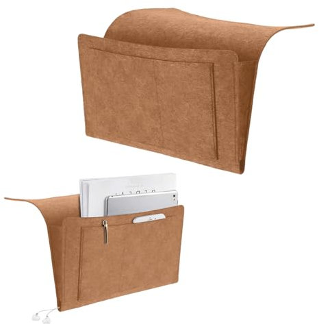 JOZMMZEOOA Bett Organizer zum Einhängen 20×32cm Filz Betttasche zum Einhängen 5 Fächer Organizer Bett Hängend Sofa Schokolade Bettasche Bett Aufbewahrungstasche Tasche Hängen für Handy Zeitschriften