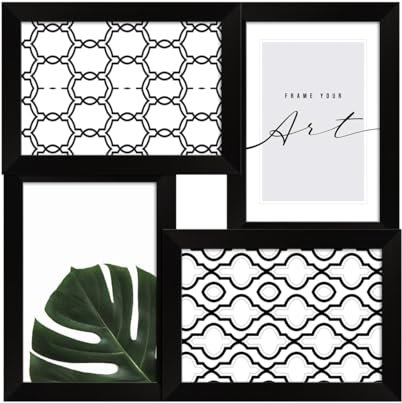 KNOR Bilderrahmen-Collage, Collage-Rahmen, Fotocollage Wanddekoration, Bilderrahmen 10x15, 13x18 (Schwarz, 4 Fotos 10x15 cm)