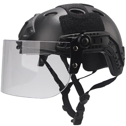 Taktischer Mich schneller Helm, mit klarer Riot Visor Face Shield Schiebebrille, Seitenschiene/NVG MountFor Airsoft Paintball CS Kriegsspiele Outdoor Sports