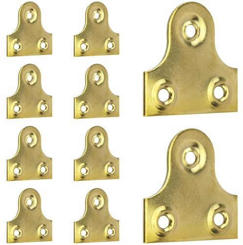Lunhoo Pack of 10 Picture Hanging Plates for Photo Frame, 32mm Plain Mirror Glass Frame Hanging Fixing Plates Brass-Plated(Gold)