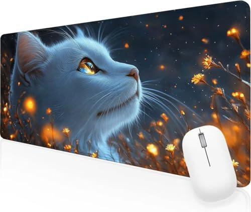 Große Mauspad 1000x600x3mmTraum Katze XXL Schreibtisch Zubehör Gaming Tastatur Matte, Mit Genähten Kanten, rutschfeste Gummibasis, Stabiler Halt auf glatten Oberflächen, für Internetcafé Home J-877