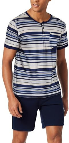 Jezonga Pigiama Uomo Estivo Pigiami da Uomo Estivi Corto Cotone a Righe Maniche Corte con Bottoni Leggero e Morbido Blu M