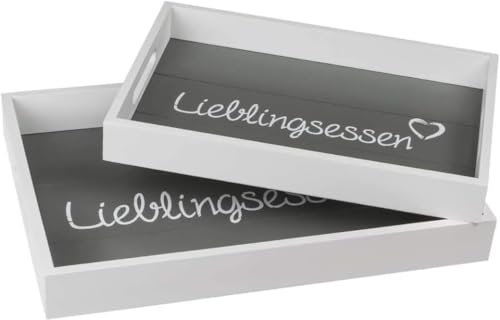 2er-Set Holztablett Deko Tablett Kerzentablett Holz Tablett Hoher Rand Dekotablett Holz Serviertablett Holztablett rechteckig Couchtisch Deko Tablett mit Tragegriff