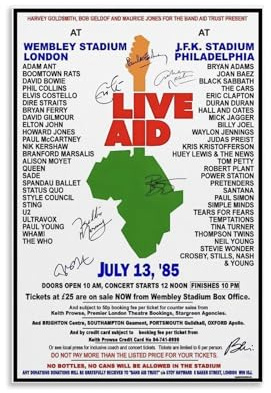 LINTEZHG Live Aid 1985 Affiche Poster Dekorative Malerei Leinwand Wandkunst Wohnzimmer Poster Schlafzimmer Malerei,Wandkunst Bilddruck Moderne Familienzimmer Dekor 12x18inch(30x45cm)