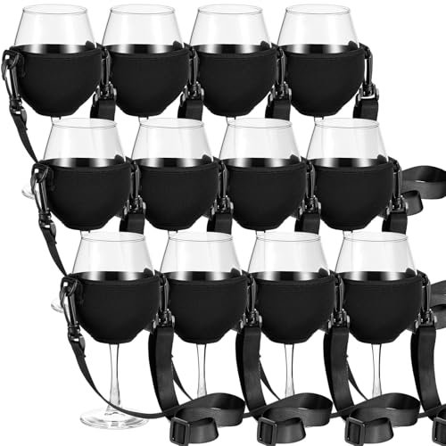 Hestya 12 Stück Weinglashalter zum Umhängen Tragbarer Weinglashalter für Hals Glashalter zum Umhängen Weinglas Halterung für Weinwanderung Junggesellinnenabschied Hochzeit Geburtstag Party(Schwarz,L)
