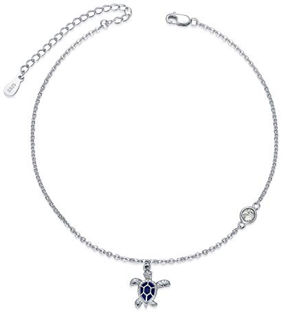 AOBOCO Meeres Schildkröten Fußkettchen für Damen 925 Sterling Silber Verstellbares Fußarmband für den Sommer – 28 cm, Gefertigt mit Kristallen