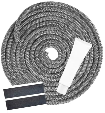 Ofen Dichtschnur, Φ 8mm x 3m Ofendichtschnur, Ofenrohr Dichtung, Feuerfestes Kamin Dichtband, Dichtschnur für Kaminofen mit Klebstoff für Kaminofen Kamin Smoker Grill Rohrisolation