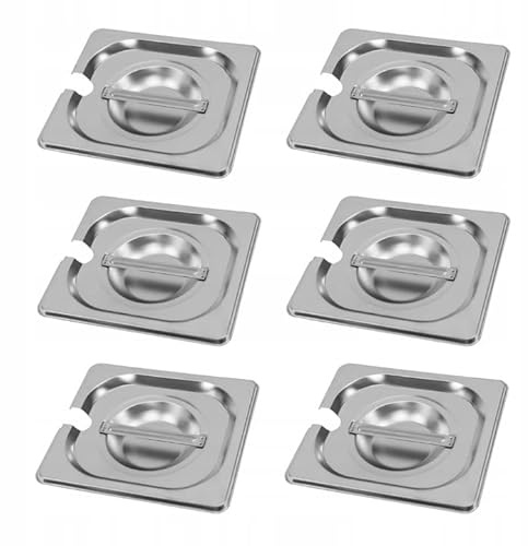 GN Lot de 6 couvercles 1/6 avec trou pour louche en acier inoxydable SS201 17,6 x 16,2 cm