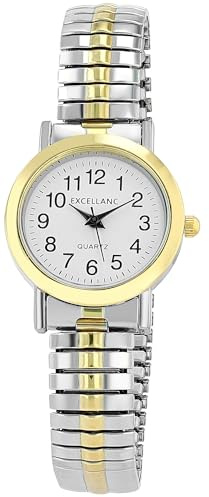 Excellanc Armbanduhr Damen Silber Zugarmband | Spangenuhr Damen klassisch | Damenuhr mit elastischem Zugband – Seniorenarmbanduhr Frauen silberfarben elegant