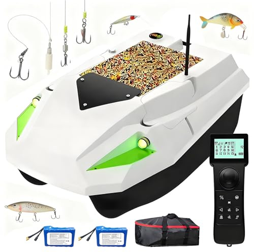 Bait Boat for Fishing with GPS, 2 Batteries, Night Lights, Large Bait Compartment, 2.5kg Load Capacity for Trolling and Drag Net