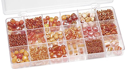 Knorr prandell 216050100 Sortimentsbox Glasperlen (groß, 21 x 10,5 x 2,4 cm, 200 g) orange