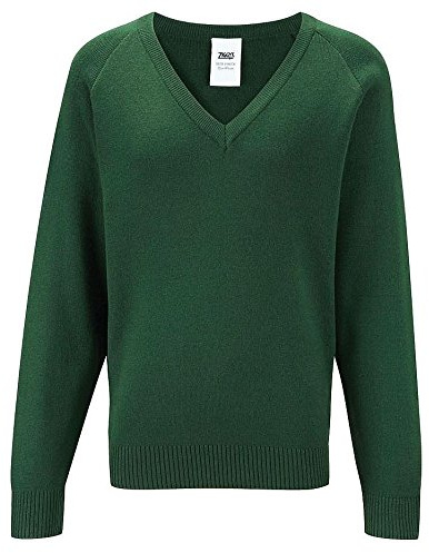 Westar Boys Girls Unisex Knitted School Jumper Sweatshirt Jumper V Neck School Ages 4-18 + Adult Size - 7 Colours Bottle Green