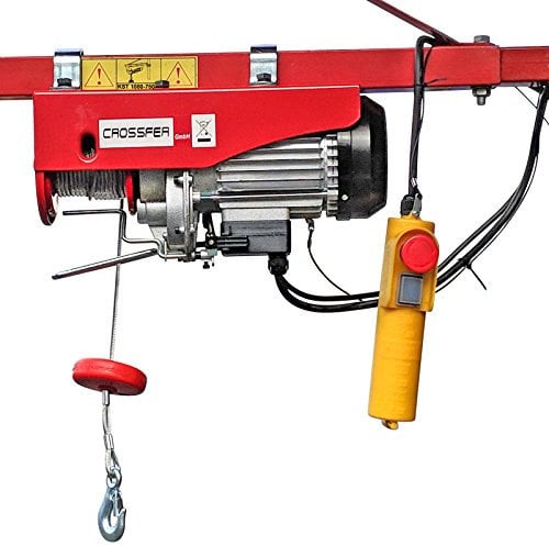 CROSSFER PA800A Elektrischer Seilhebezug 230Volt für 400kg/800kg Last Seilwinde mit Umlenkrolle als Flaschenzug Seilzug 12 Meter Hubhöhe Hebezug Lastkran