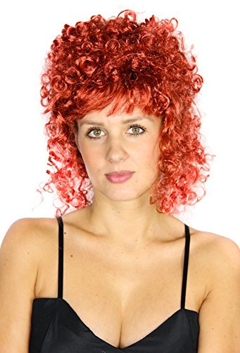 rote gelockte Saloon Girl Damen Langhaar Perücke Langhaarperücke Party Karneval Halloween Fasching lange Damenperücke lockig Hexenperücke sexy rot Party-Perücke Hexe