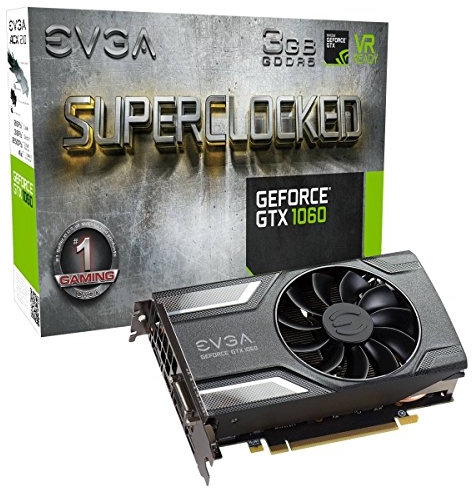 EVGA GeForce GTX 1060 3GB SC GAMING, ACX 2.0 (Single Fan), 3GB GDDR5, DX12 OSD Support (PXOC), 03G-P4-6162-KR